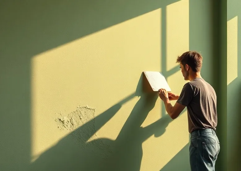 Application d'un enduit décoratif à la lisseuse sur un mur
