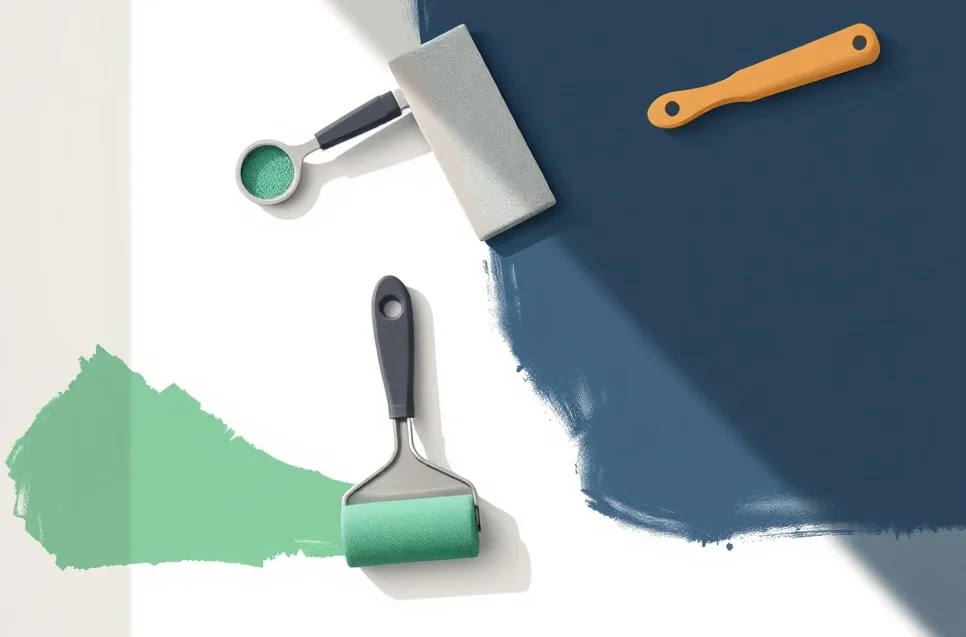 Outils de peinture disposés dans l'ordre des étapes du chantier