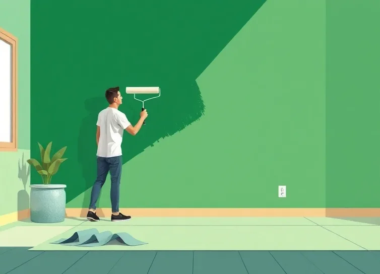 Peintre appliquant la peinture au rouleau sur un mur de salon